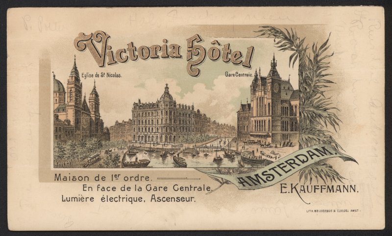 Victoria Hotel, Amsterdam (gravura colorida) de European School