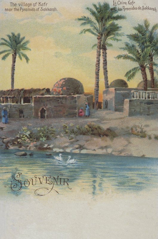 Aldeia de Kafr perto das pirâmides de Saqqara, Egito (cromolitografia) de European School