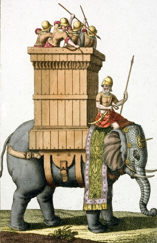 Elefante de Guerra do Mundo Antigo (gravura colorida) de European School