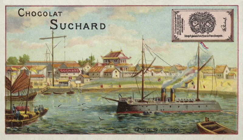 Navio de guerra em Taku, China, Boxer Rebellion, 1900 de European School