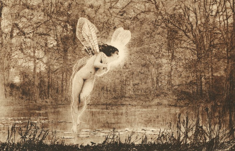 Ninfa aquática a pairar sobre a água (litografia) de European School