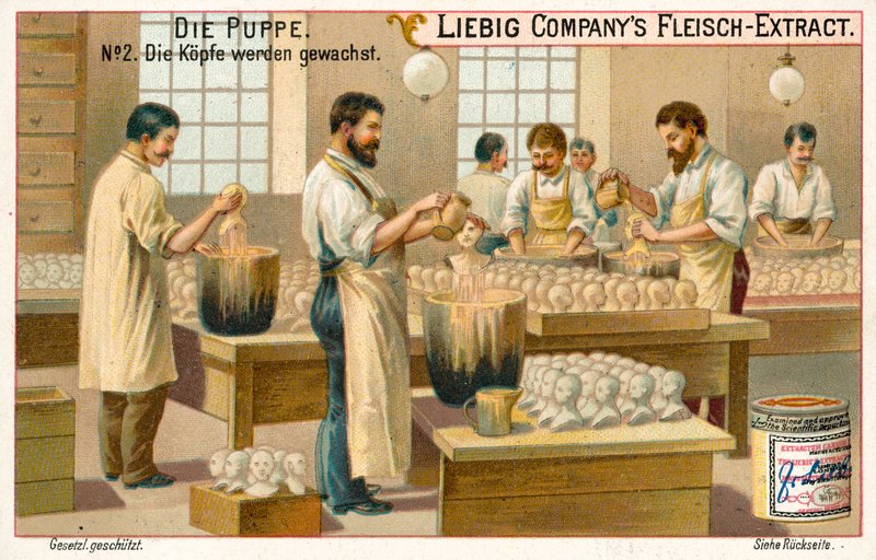Cabeças de bonecas de encerar (chromolitho) de European School