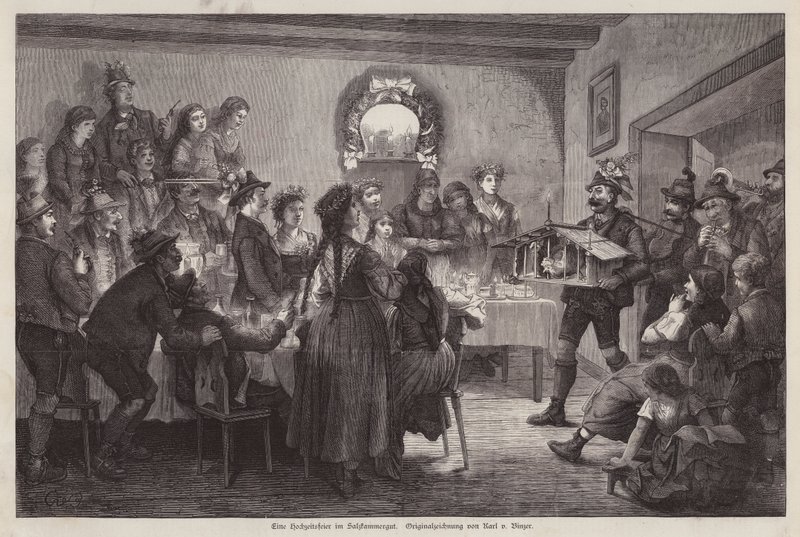 Festa de casamento no Salzkammergut, Áustria (gravura) de European School