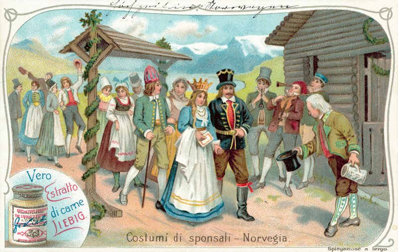 Procissão de casamento na Noruega (chromolitho) de European School