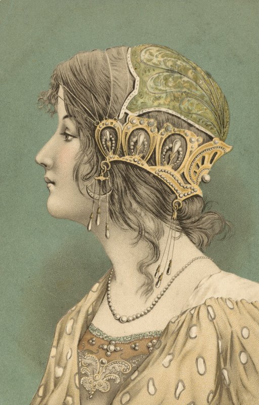 Mulher de chapéu (litografia a cores) de European School
