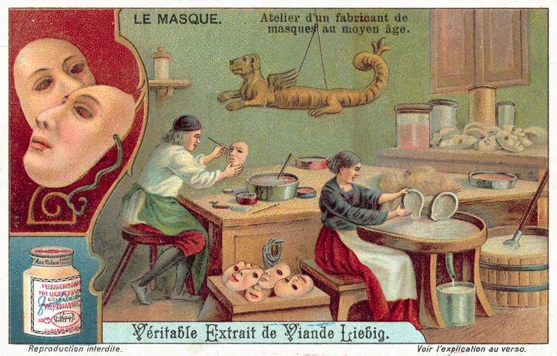 Workshop de um mascarador medieval (chromolitho) de European School
