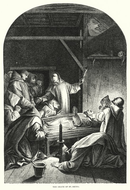 A Morte de São Bruno (gravura) de Eustache (after) Le Sueur