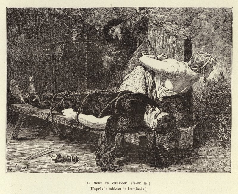 La Mort de Chramme. A morte de Chram, filho de Chlothar I, Rei dos Francos, 561 (gravura) de Evariste Vital Luminais
