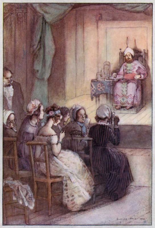 Ilustração para Cranford por Mrs Gaskell (lito a cores) de Evelyn Paul