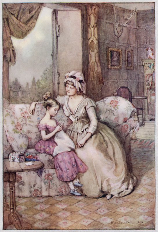 Ilustração para Cranford por Mrs Gaskell (lito a cores) de Evelyn Paul