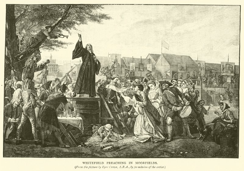 Whitefield pregando em Moorfields de Eyre Crowe