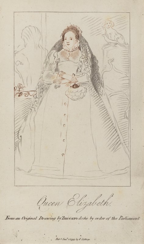 Rainha Elizabeth I (gravura colorida) de Federico (after) Zuccari or Zuccaro