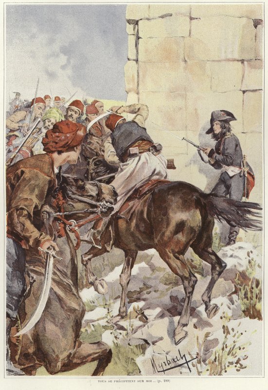 Um soldado aponta seu rifle quando ele é atacado de Felicien baron de Myrbach Rheinfeld