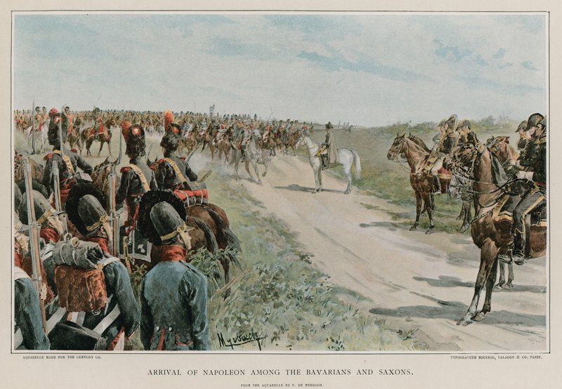 Chegada de Napoleão entre os bávaros e saxões de Felicien baron de Myrbach Rheinfeld