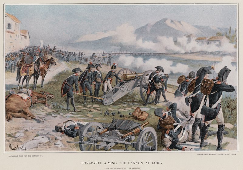 Bonaparte apontando o canhão em Lodi de Felicien baron de Myrbach Rheinfeld