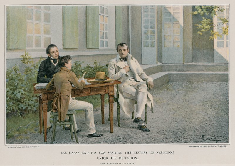 Las Casas e seu filho escrevendo a história de Napoleão sob seu ditado de Felicien baron de Myrbach Rheinfeld