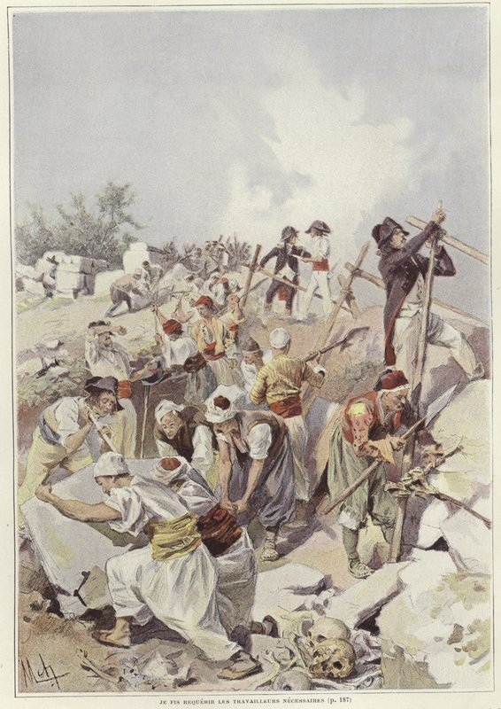 Soldados e civis construindo uma barricada de Felicien baron de Myrbach Rheinfeld