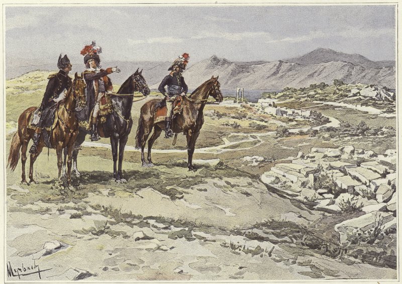 Soldados a cavalo levantando Nicopolis de Felicien baron de Myrbach Rheinfeld