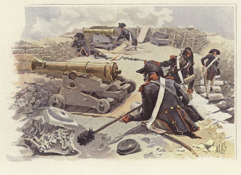 Soldados assumindo suas posições entre as ruínas de Nicopolis de Felicien baron de Myrbach Rheinfeld