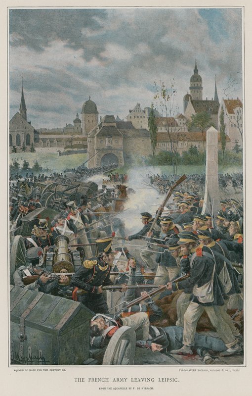 O exército francês deixando Leipsic de Felicien baron de Myrbach Rheinfeld