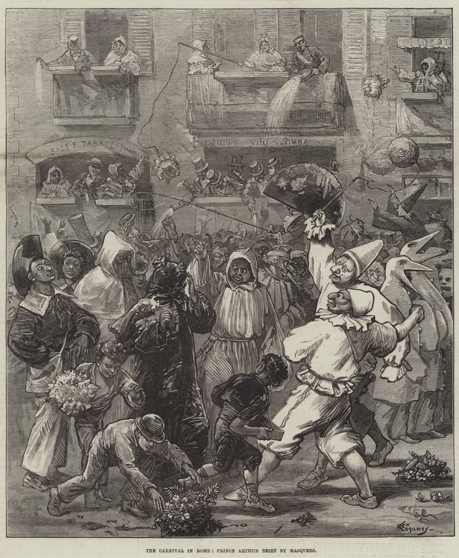 O Carnaval em Roma, Príncipe Artur atacado por Masquers de Felix Regamey