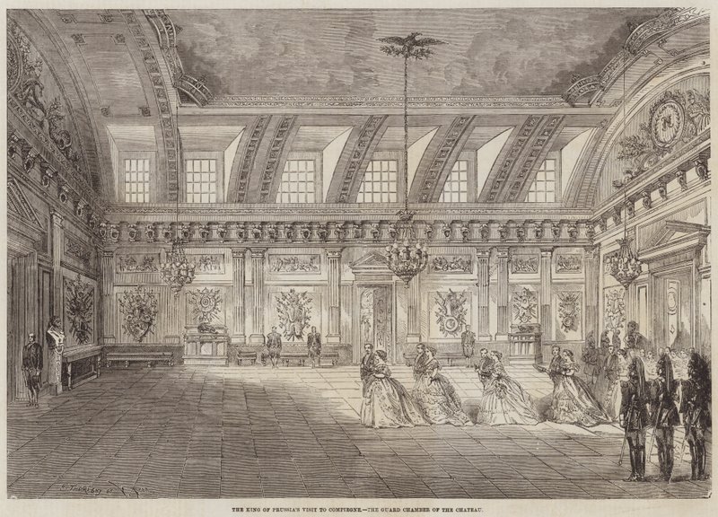 O rei da Prússia visita a Compiegne, a câmara de guarda do castelo de Felix Thorigny
