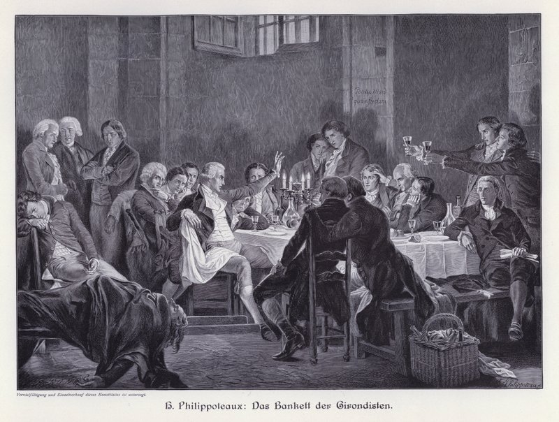 O Banquete dos Girondins (gravura) de Felix (after) Philippoteaux