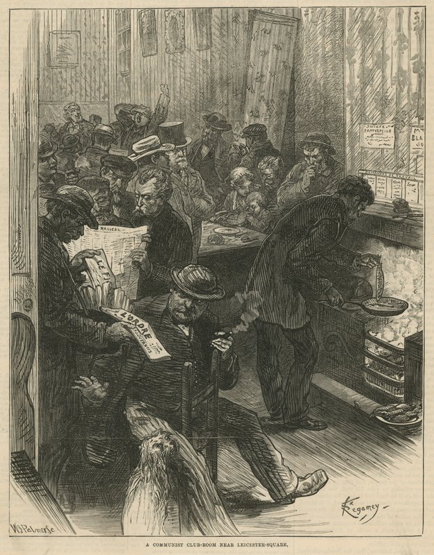 Uma sala de clube comunista perto de Leicester Square (gravura) de Felix Elie Regamey