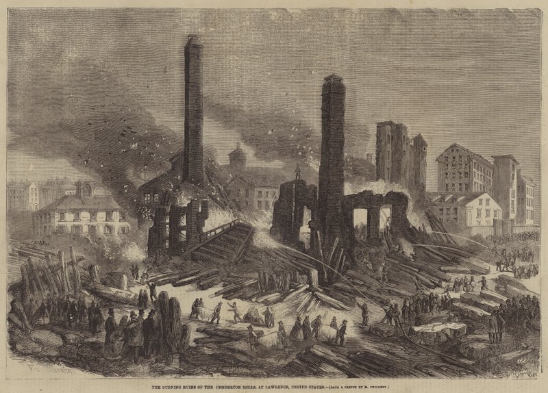 As Ruínas Ardentes do Pemberton Mills, em Lawrence, Estados Unidos de Felix Thorigny