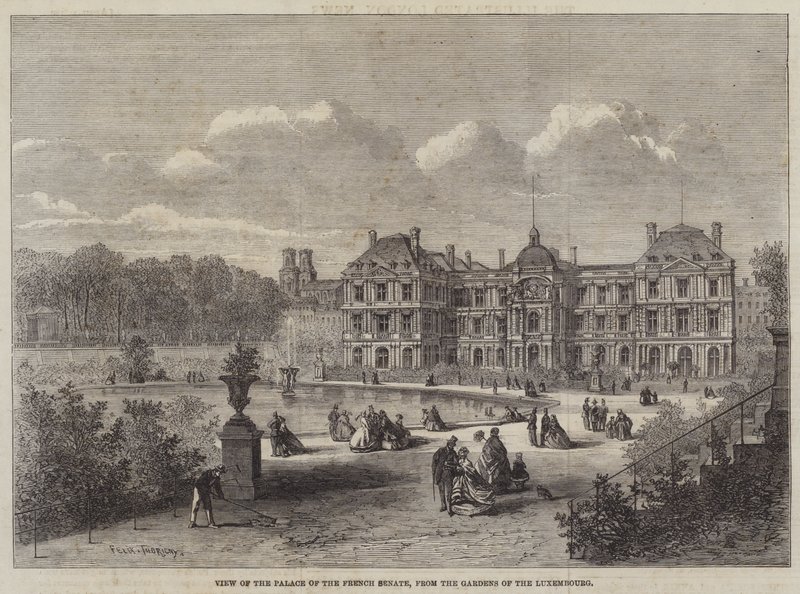 Vista do Palácio do Senado francês, dos jardins do Luxemburgo de Felix Thorigny