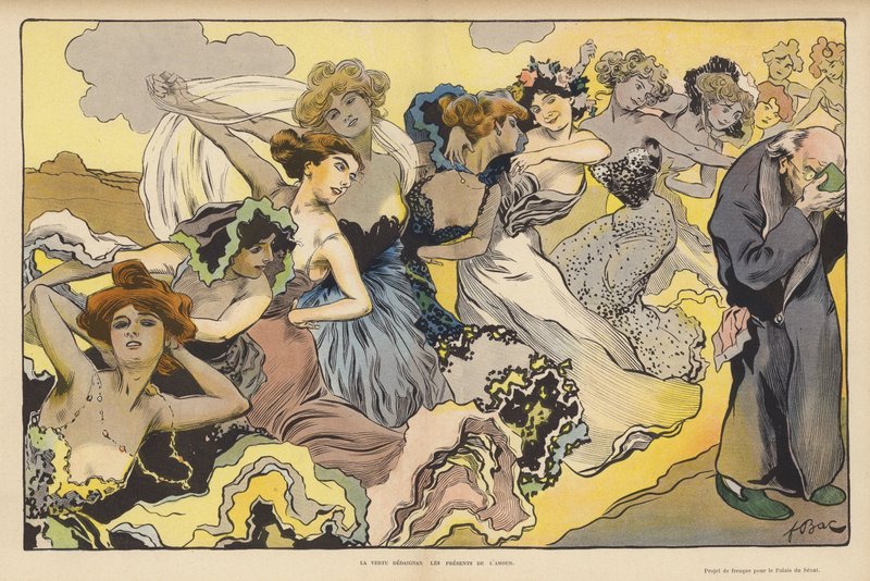 Virtude Desdenhando os Dons do Amor (cor litho) de Ferdinand Sigismund Bac