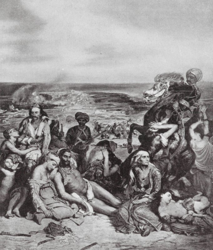 Os massacres em Quios (litografia) de Ferdinand Victor Eugene (after) Delacroix