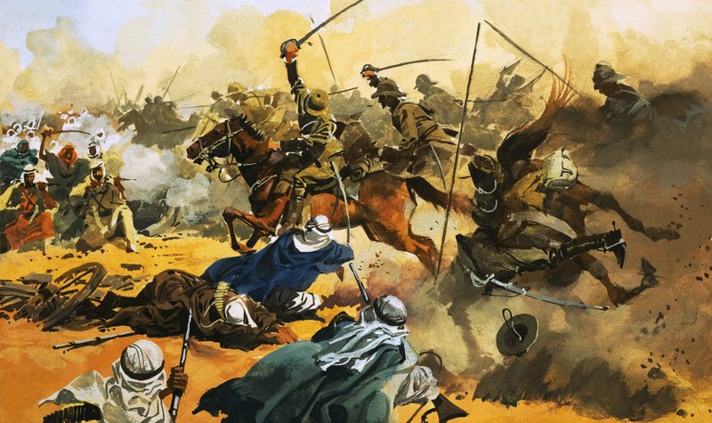 Os 21º Lanceiros lideram a batalha contra a fortaleza árabe de Omdurman em 1897 de Ferdinando Tacconi