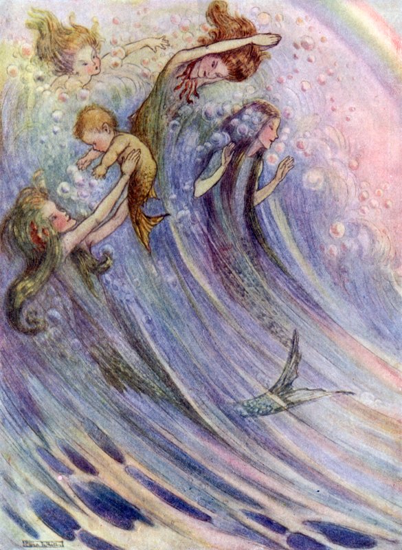Sereias a brincar (litografia a cores) de Flora White