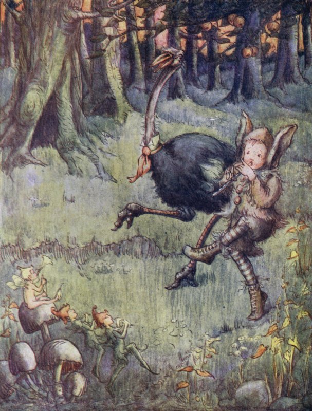 Avestruz que o Tootles levava a passear (litografia a cores) de Flora White