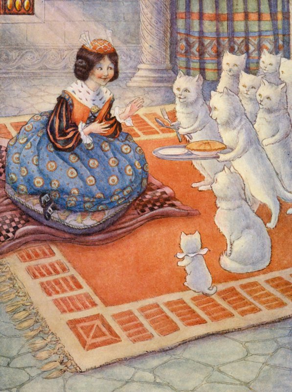 Os Gatos trouxeram uma tarte de rato à Princesa (litografia a cores) de Flora White