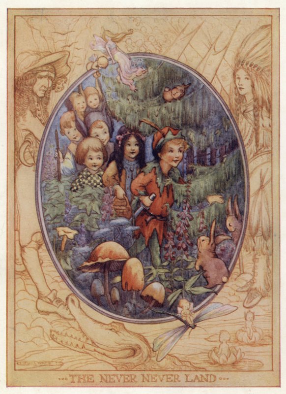 A Terra do Nunca (litografia a cores) de Flora White