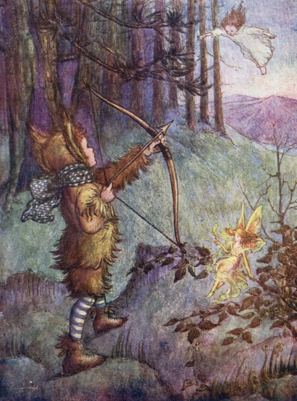 Tootles a disparar contra Wendy (litografia a cores) de Flora White