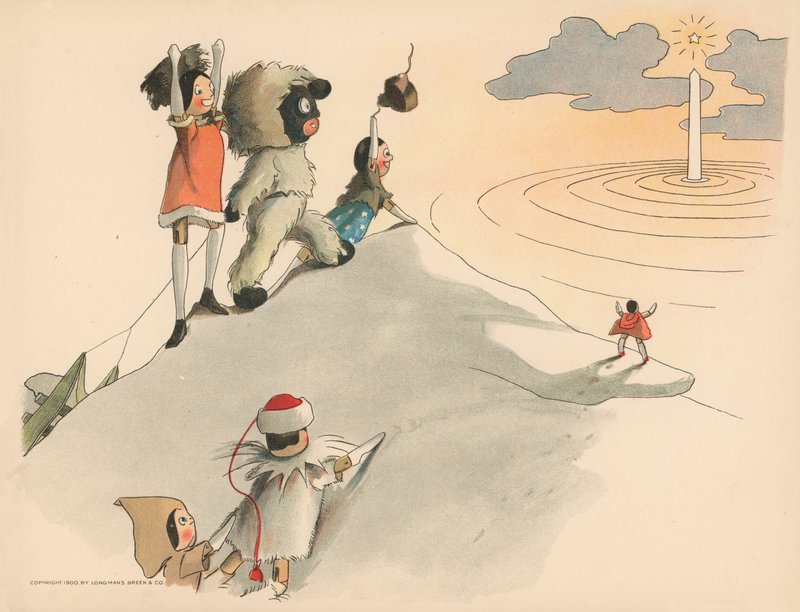 Ilustração para as aventuras polares de Golliwoggs de Florence K. Upton