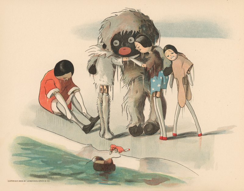 Ilustração para as aventuras polares de Golliwoggs de Florence K. Upton
