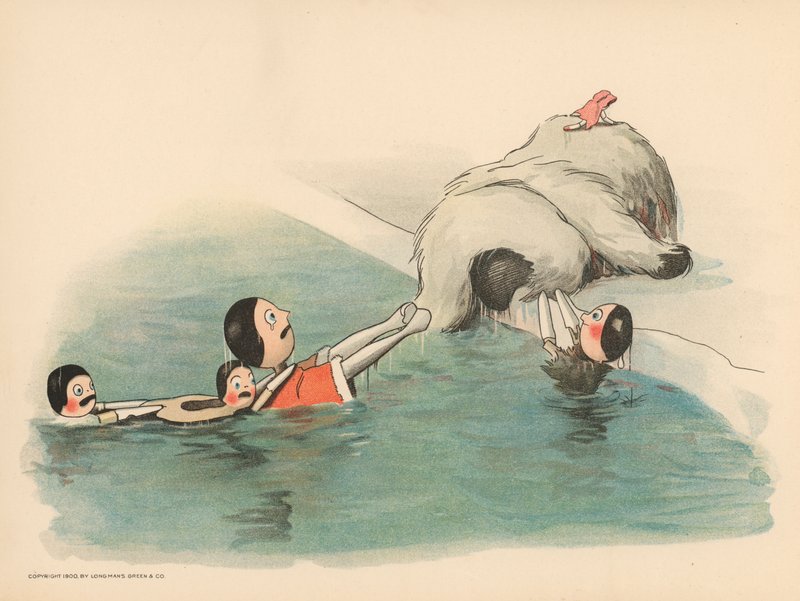 Ilustração para as aventuras polares de Golliwoggs de Florence K. Upton