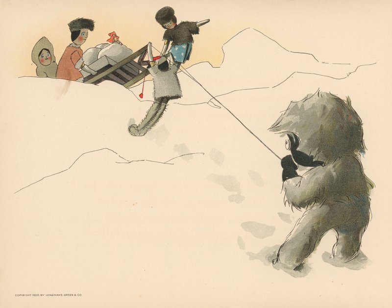 Ilustração para as aventuras polares de Golliwoggs de Florence K. Upton