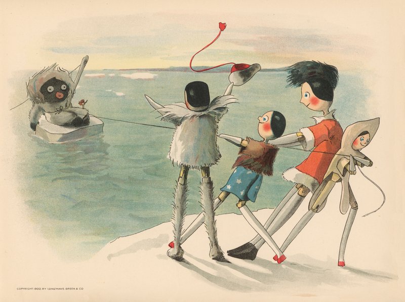 Ilustração para as aventuras polares de Golliwoggs de Florence K. Upton