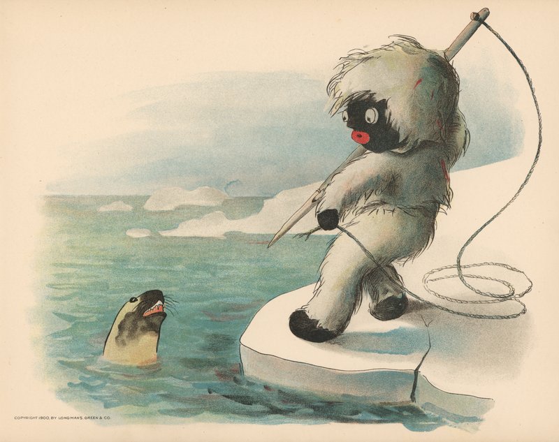 Ilustração para as aventuras polares de Golliwoggs de Florence K. Upton
