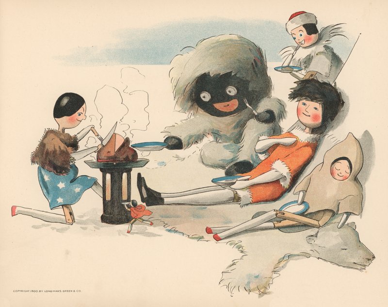 Ilustração para as aventuras polares de Golliwoggs de Florence K. Upton