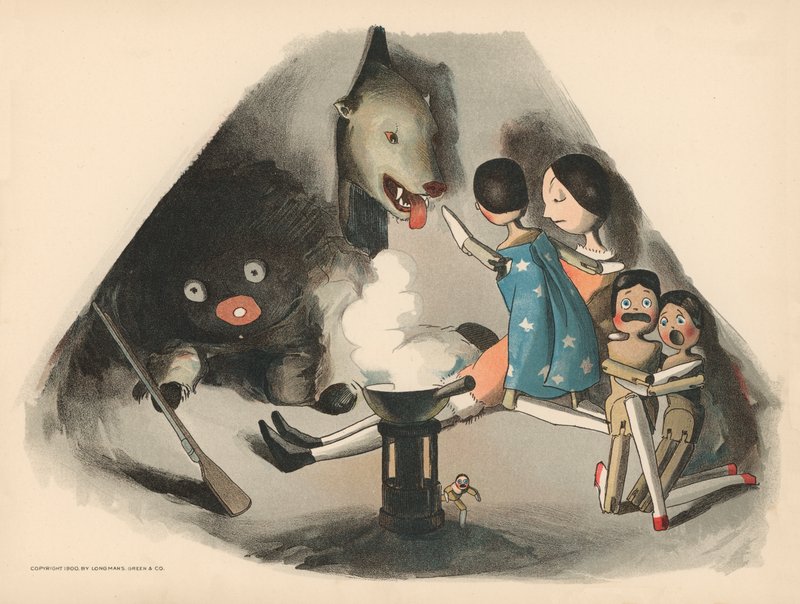 Ilustração para as aventuras polares de Golliwoggs de Florence K. Upton