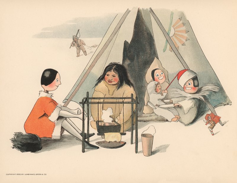 Ilustração para as aventuras polares de Golliwoggs de Florence K. Upton