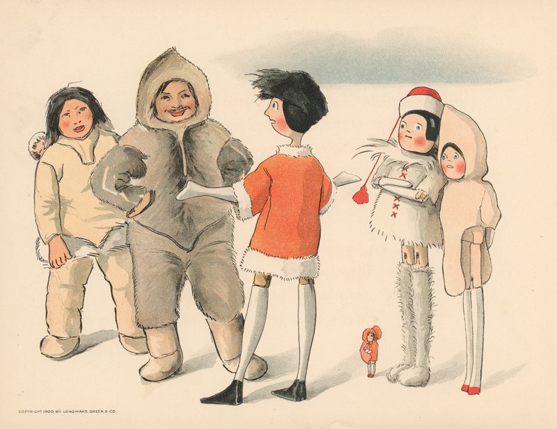 Ilustração para as aventuras polares de Golliwoggs de Florence K. Upton
