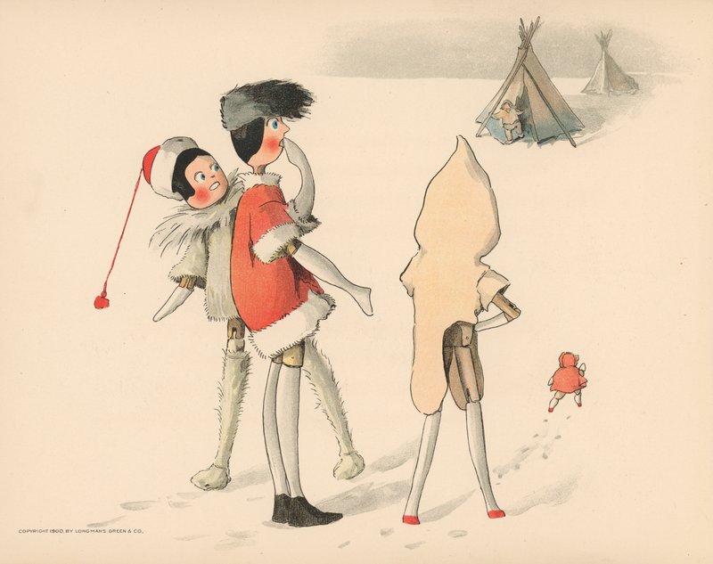 Ilustração para as aventuras polares de Golliwoggs de Florence K. Upton