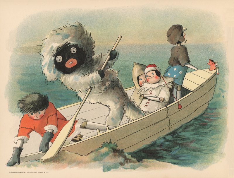 Ilustração para as aventuras polares de Golliwoggs de Florence K. Upton